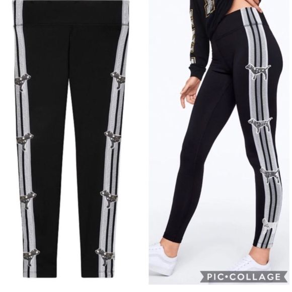 NEW VS PINK HTF BLING PUP DOGS COZY LEGGINGS SMALL - Picture 1 of 5